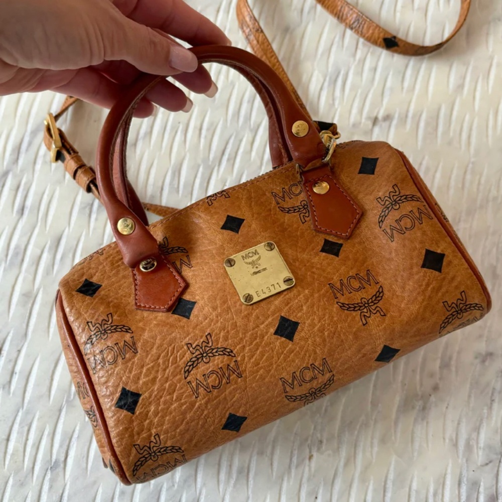 Authentic MCM Mini Speedy Boston Cognac Bag
